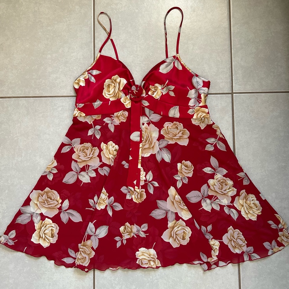 Victoria's Secret red floral print Chemise slip dress/nightgown